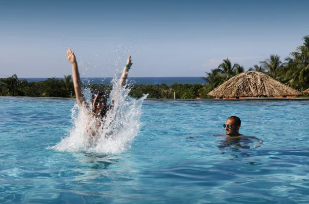 Two people in a pool